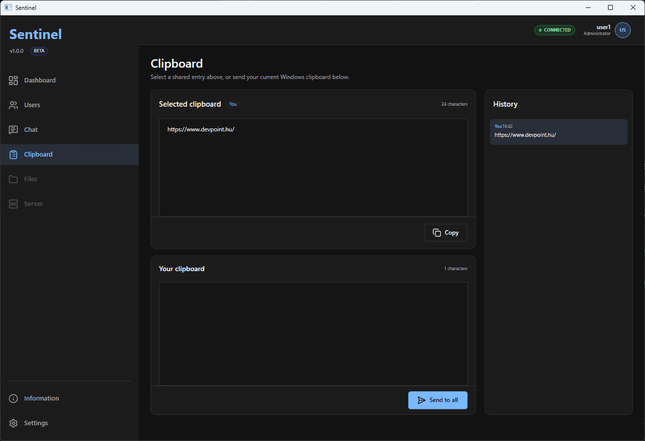 Sentinel shared clipboard screen